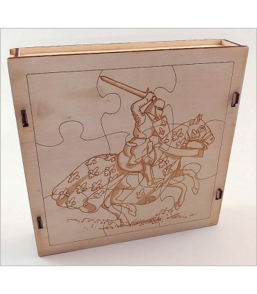 Maquette Boite Puzzle - Modèle Chevalier 9 pièces. Vue avant.