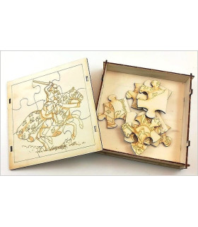 Maquette Boite Puzzle - Modèle Chevalier 9 pièces. Vue intérieure.