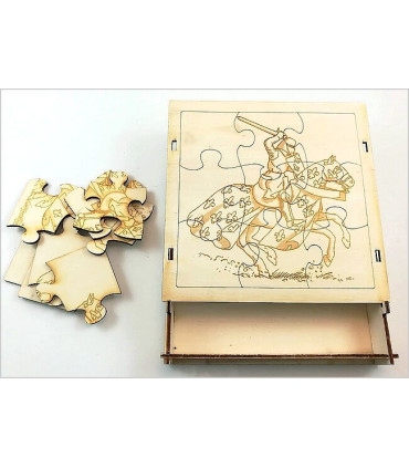Maquette Boite Puzzle - Modèle Chevalier 9 pièces. Assemblage des pièces vue avant.