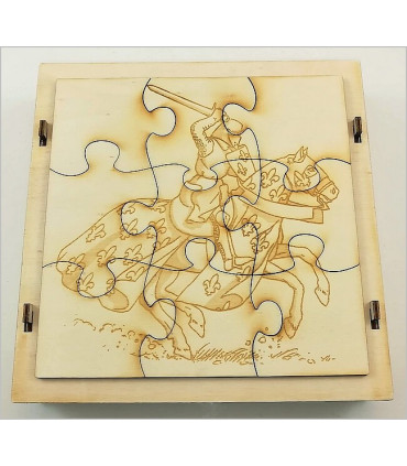 Maquette Boite Puzzle - Modèle Chevalier 9 pièces. Assemblage des pièces vue arrière.