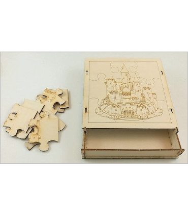 Maquette Boite Puzzle - Modèle Château-Fort 9 pièces. Vue Pièces.