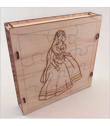 Maquette Boite Puzzle - Modèle Princesse 9 pièces. Vue avant.