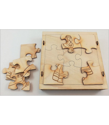 Maquette Boite Puzzle - Modèle Princesse 9 pièces. Assemblage pièces arrière.