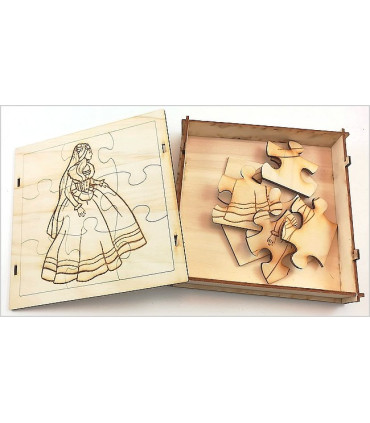 Maquette Boite Puzzle - Modèle Princesse 9 pièces. Puzzle ouvert.