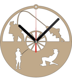 Horloge Murale Passion Pêche. Teinte Bois Naturel