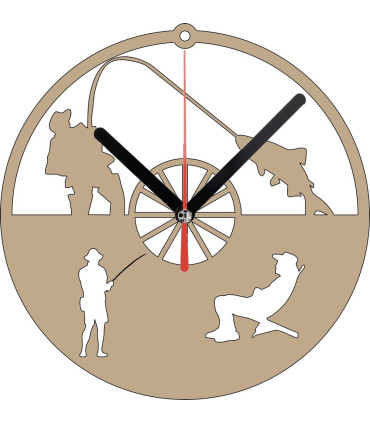 Horloge Murale Passion Pêche. Teinte Bois Naturel